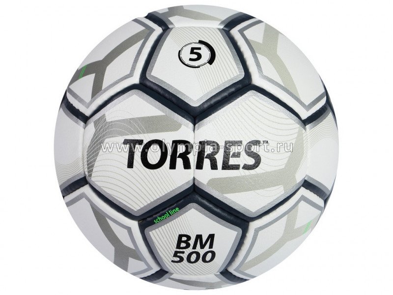 Мяч футб. "TORRES BM 500" арт.F30085 р.5, 32 панели, PU, 4 подкл.слоя, ручная сшивка, бело-серо-серебр