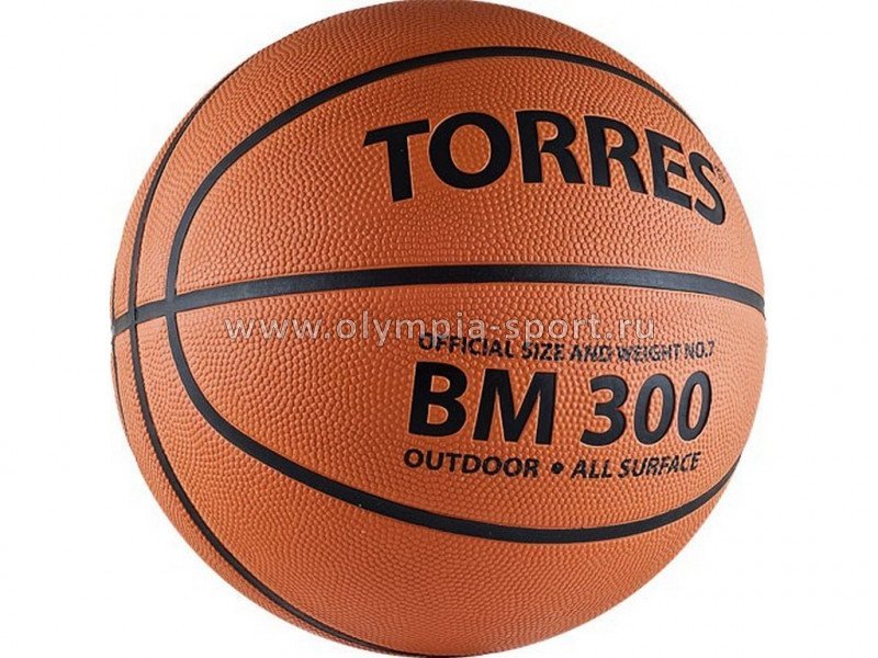 Мяч баскетбольный Torres BM300 арт.B00015, р.5 резина, нейлон.корд, бутиловая камера, темнооранж-ч