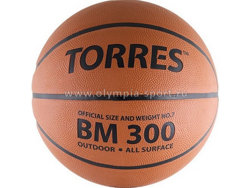 Мяч баскетбольный Torres BM300, резина, нейлон.корд, бут. камера, темнооранж-черн.
