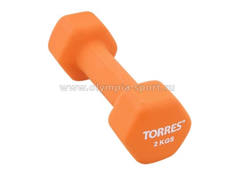 Гантель неопреновая TORRES 2 кг, шестигранник, оранжевый