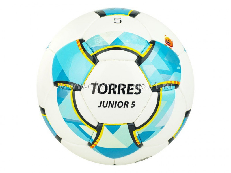 Мяч футб. "TORRES Junior-5", р.5, вес 390-410г, глянц.ПУ, 3 сл, 32 п, руч.сш, бел-гол-сер
