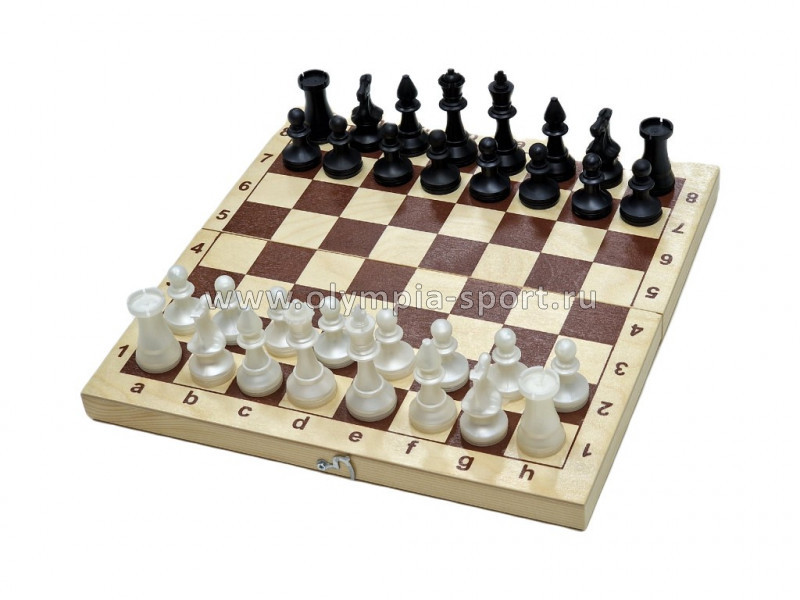 Шахматы обиходные пластмассовые (d25) в деревянной доске (290*145*46) Ш-16