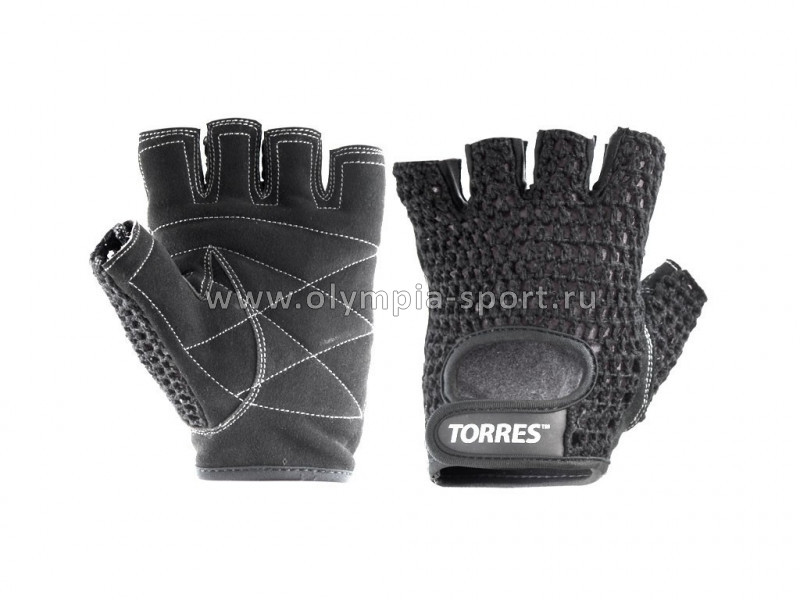 Перчатки для занятий спортом TORRES, хлопок, нат. замша, подбивка 6мм, черные