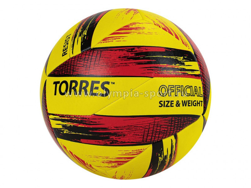 Мяч волейбольный TORRES Resist, р.5, синт. кожа (ПУ), желто-красно-черный