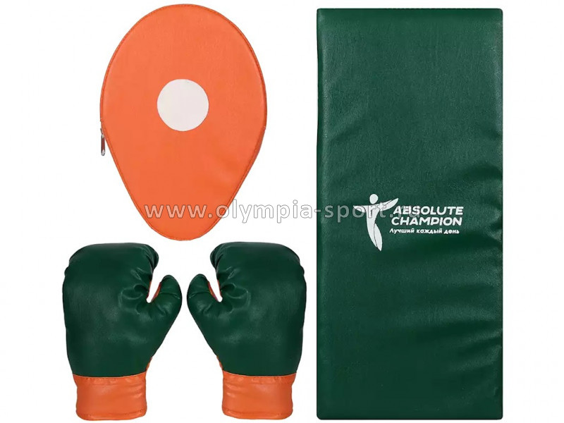 Набор для единоборств детский (макивара, перчатки, лапа) зелено-оранжевый