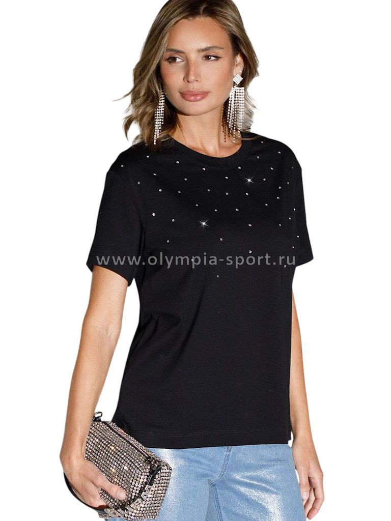 Футболка женская Vilatte D49.124 черный_стразы